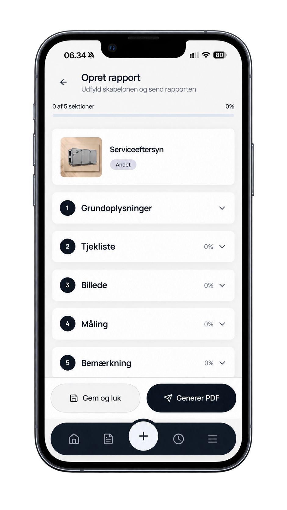 KOWRK app til oprettelse af digitale servicerapporter med tilpassede rapportskabeloner